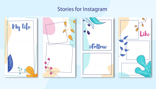 Verhalen voor instagram set in floral design frame