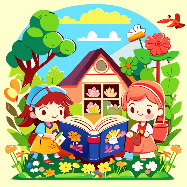 verhalenboek voor kinderen vertelt tuin school vector illustratie