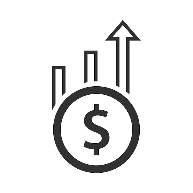 Vector verhogen geld groei pictogram vectorillustratie dunne lijn symbool op witte achtergrond