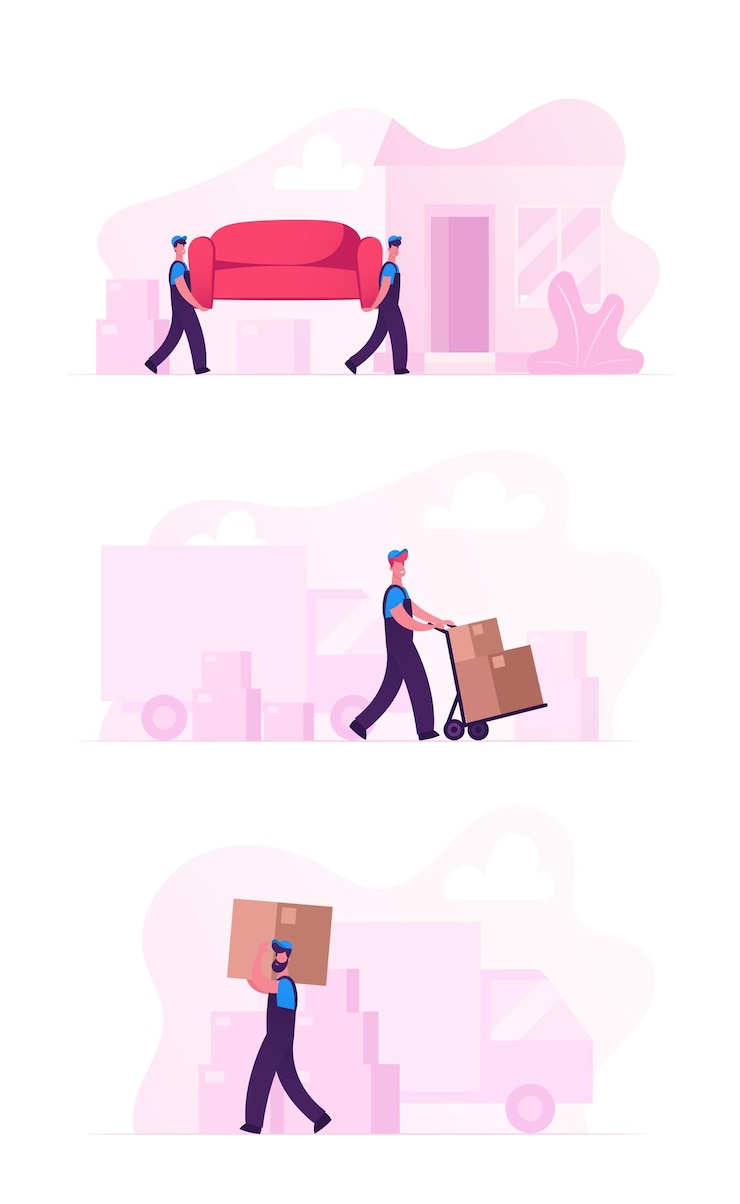 Vector verhuizing en verhuizing naar een nieuw huis illustratie set