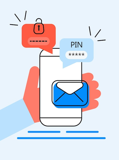 Проверочный пин-код сообщение с кодом безопасности Смартфон с электронной почтой пузырьковый чат
