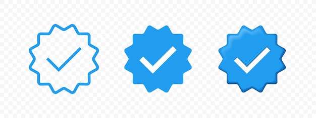 Badge icona verificato per il profilo dell'account contrassegni di controllo del vettore icone blu verificate per l'account aziendale o l'accesso dei membri e il controllo di verifica