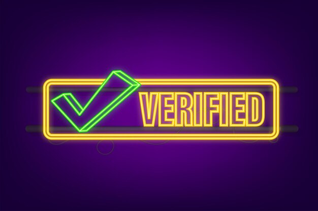 Verified square grunge Checkmark neon icon Vector stock illustration