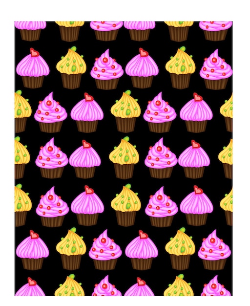 Verjaardag achtergrond Naadloos patroon met cupcakes en muffins Leuke stripfiguren emoji Kawaii cupcakes