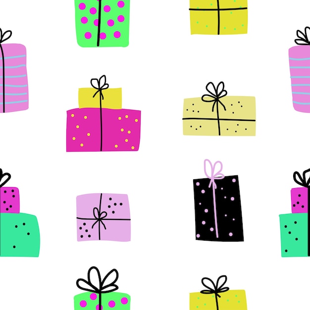 Verjaardag geschenkdozen platte vector naadloze patroonInpakpapier textiel achtergrond cartoon design