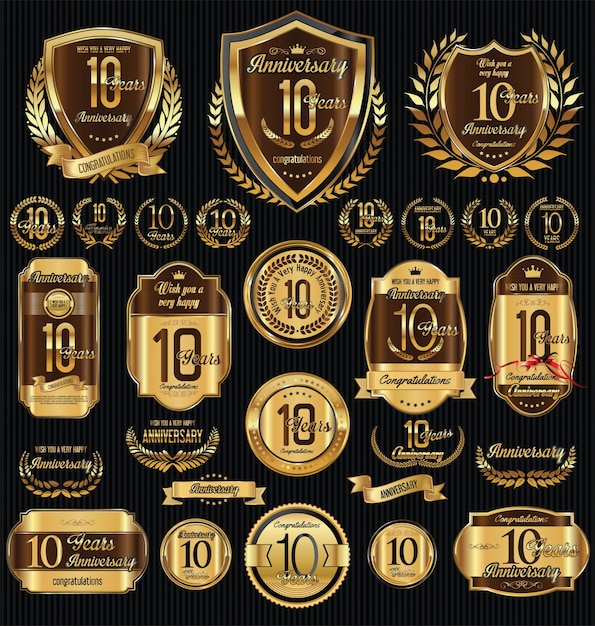 Verjaardag gouden schilden lauwerkransen en badges