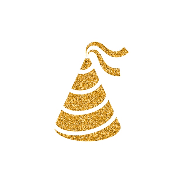 Verjaardag hoed pictogram goud glitter textuur vectorillustratie