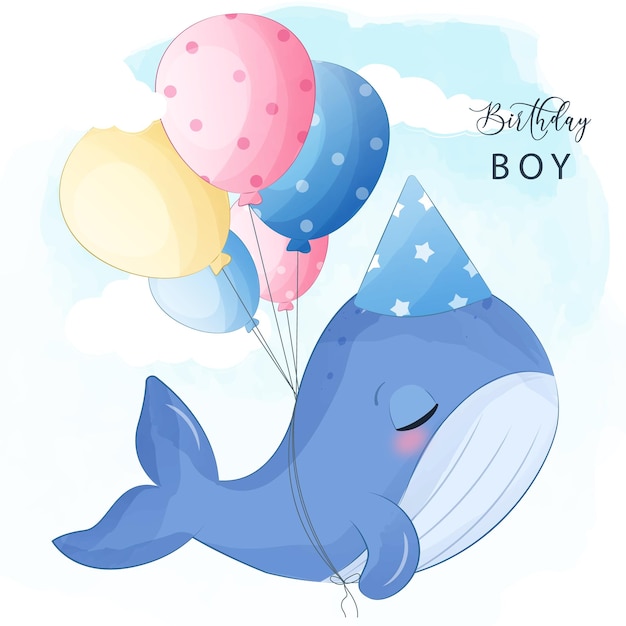 Verjaardag jongen schattige kleine walvis illustratie