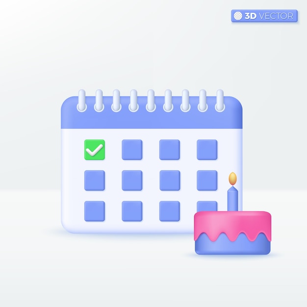 Verjaardag kalender pictogram symbolen gelukkig compliment Herinnering verrassing viering concept 3D vector geïsoleerde illustratie ontwerp Cartoon pastel minimalistische stijl die u kunt gebruiken voor ontwerp ux ui print advertentie