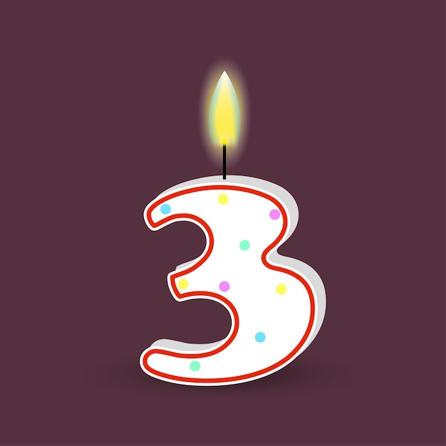 Verjaardag nummer drie kaars met vuur 3D nummer 3 Vector illustratie EPS 10