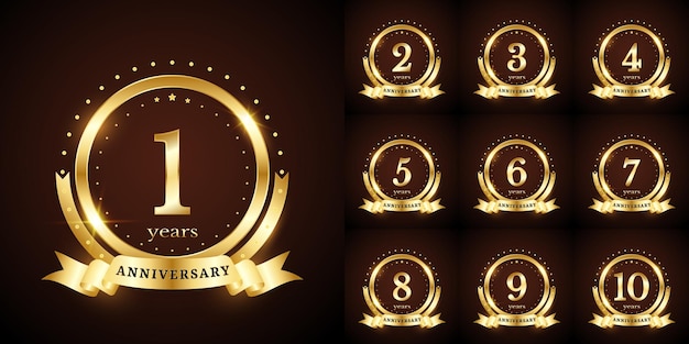Verjaardag nummer logo label badge sjabloon Premium verjaardag viering embleem logo set