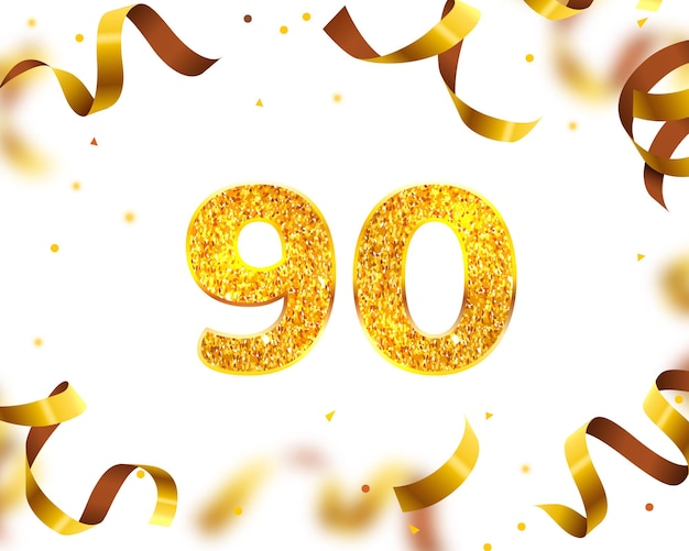 Verjaardagsbanner 90e, gouden lintvlieg. vector illustratie