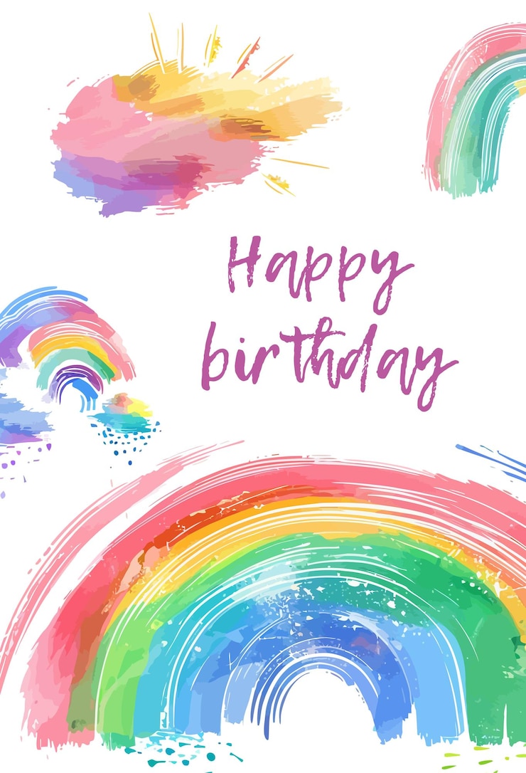 Vector verjaardagsfeest uitnodigingskaart sjabloon met een magische regenboog achtergrond