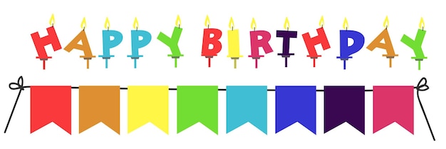 Vector verjaardagskaarsen met kleurrijk lettertypeontwerp heldere feestelijke gelukkige verjaardagsinscriptie en gekleurd