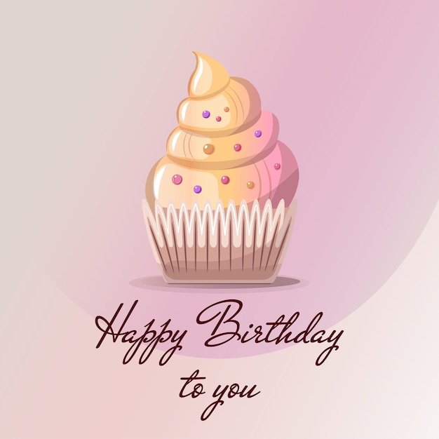 Verjaardagskaart met cupcake en verjaardagsfeestje belettering Vector illustratie Ansichtkaart kaart cover uitnodiging