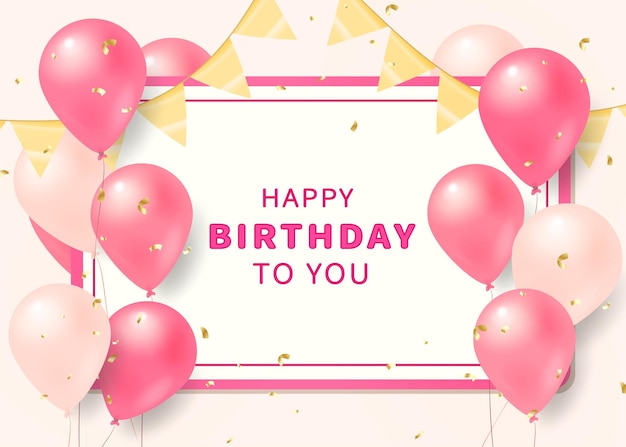 verjaardagskaartje met ballonnen elegante roze roze ballon en vierkant Happy Birthday celebration ca