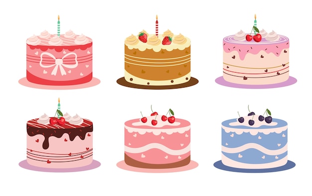 Verjaardagstaart kleurrijke clipart set Verjaardagstaart dessert tekenen elementen clip art van zoet