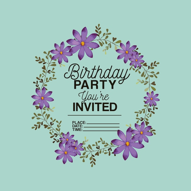 verjaardagsuitnodiging voor feest met florale decoratie