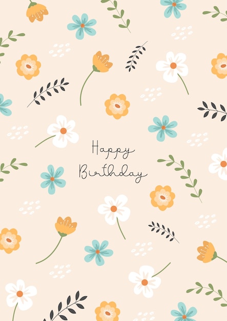 Verjaardagswenskaart met mooie retro lentebloemen Briefkaart met botanische samenvattingen vector