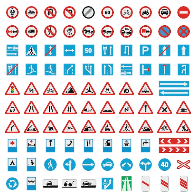 Vector verkeer verkeersbord verzameling pictogrammen instellen