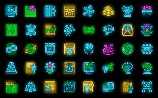 Verkeersbeheer pictogrammen instellen vector neon