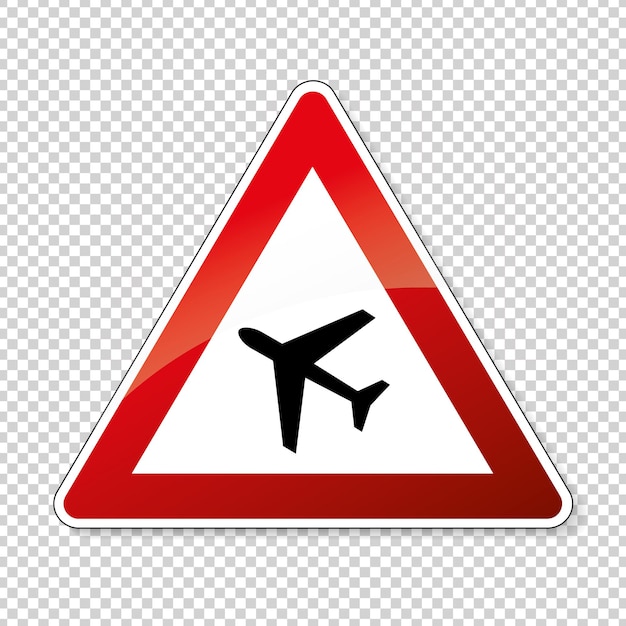 Verkeersbord luchthaven Duitse verkeerswaarschuwing laag vliegende vliegtuigen op gecontroleerde transparante achtergrond Vector illustratie Eps 10 vector file