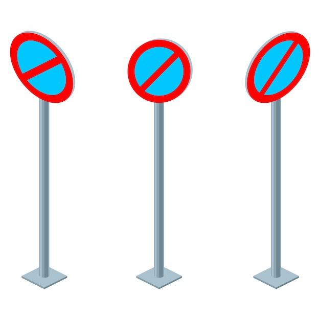 Verkeersbord niet wachten of geen parkeerregels verkeersregels. Isometrische illustratie geïsoleerd op wit instellen