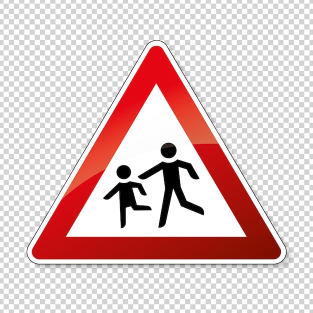 Verkeersbord spelende kinderen duits waarschuwingsbord over kinderen op de weg op gecontroleerde transparante achtergrond vectorillustratie eps 10 vectorbestand