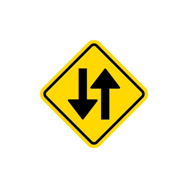 Verkeersbord Tweerichtingsverkeer vooruit teken op witte achtergrond