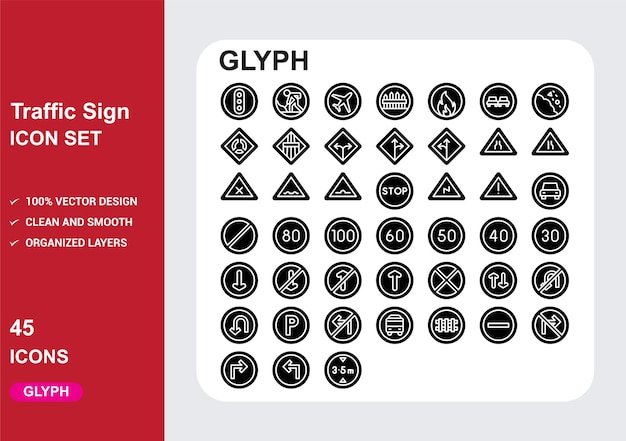 verkeersborden Glyfpictogrammen met witte achtergrond Vrije vector