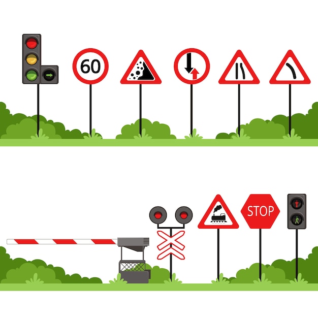 Verkeersborden set, verschillende verkeersbord vectorillustraties