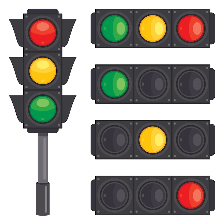 Vector verkeersconcept met lichten en materiaal