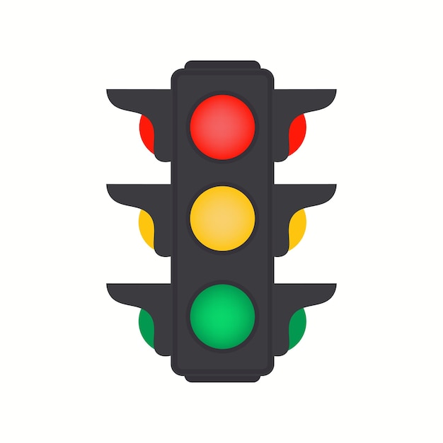 Verkeerscontrolelichtsignaal met rood geel en groen kleurenplat pictogram voor apps en websites