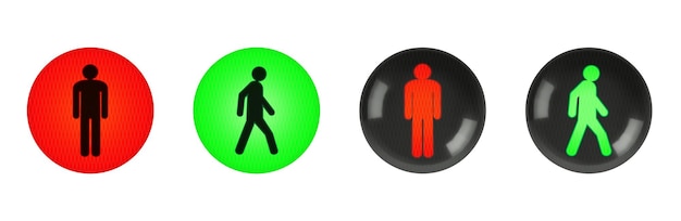 Vector verkeerslicht met rode en groene man signalen voor voetgangers met waarschuwing om te staan en te lopen