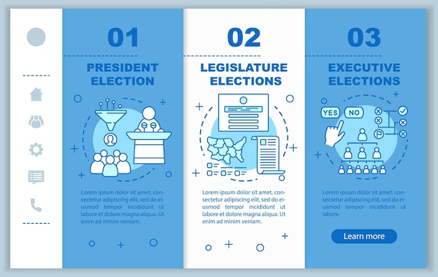 Verkiezing onboarding mobiele webpagina's vector sjabloon