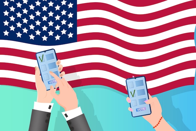 Verkiezingen in de verenigde staten van amerika kiezers houden smartphones vast om online te stemmen