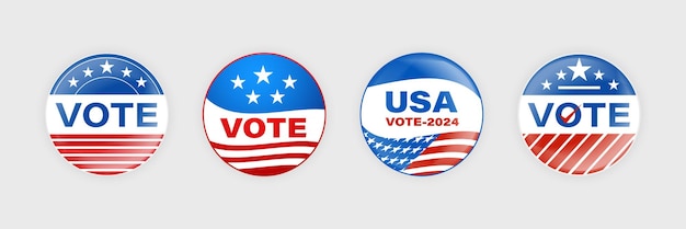 Vector verkiezingsbadge 2024 verenigde staten van amerika presidentsverkiezingen set van stemming 2024 badge knoppen