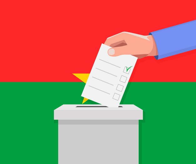 Verkiezingsconcept Burkina Faso Hand zet stembiljet