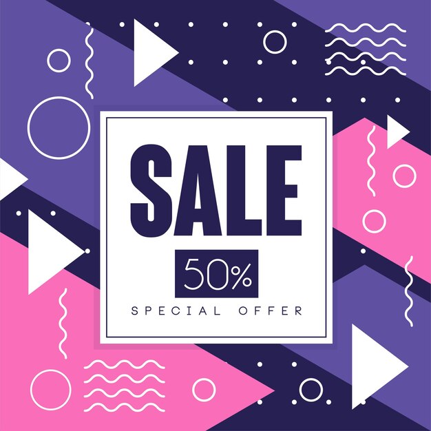 Verkoop banner speciale aanbieding 50 procent korting seizoensgebonden korting kleurrijke reclameposter met geometrische vormen vector Illustratie webontwerp