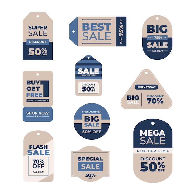 Verkoop korting label label set vector