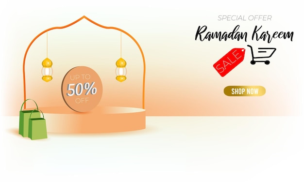 Verkoopachtergrond in ramadan met 3D-podiumelementen voor online winkel