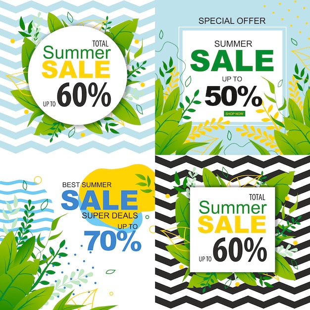 Verkoopbanners set met speciale aanbiedingen voor zomervakantie