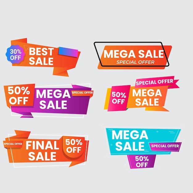 Verkoopcollectie set Set lintbanner en label sticker verkoopaanbod en badge tag verkoop advertentie