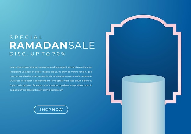 Verkooppromotiebanner voor ramadan-verkoop met cirkelvormige sokkelplint of displaypodium