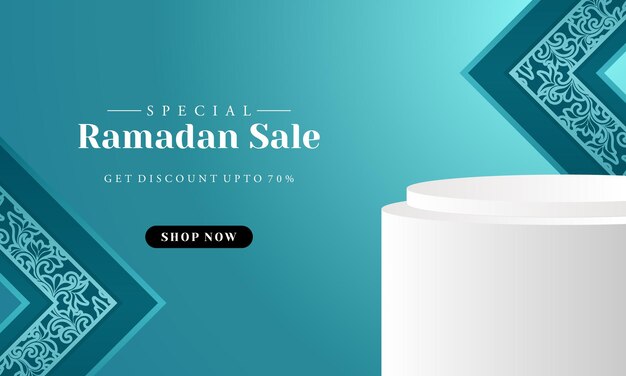 Verkooppromotiebanner voor ramadan-verkoop met cirkelvormige sokkelplint of displaypodium