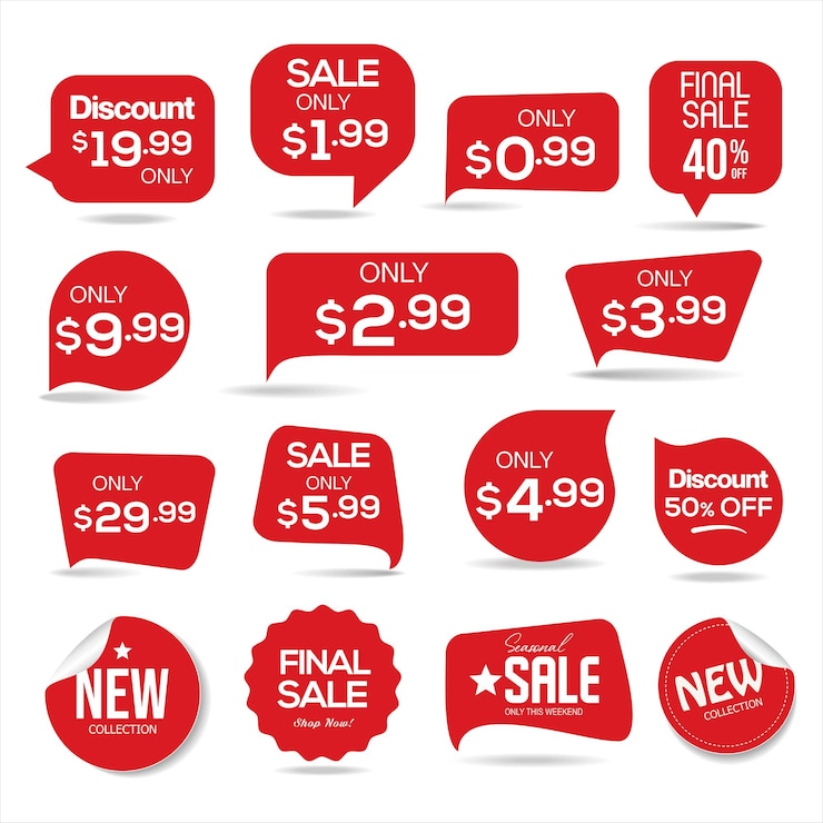 Vector verkoopstickers en tags rode collectie vectorillustratie