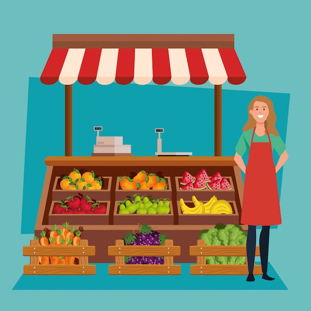 Verkoper vrouw illustratie, winkel winkel markt winkelen handel retail kopen en betalen