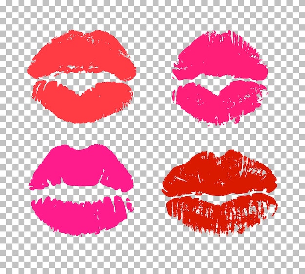 Verleidelijke rode lippen afdrukken geïsoleerd op transparante achtergrond sensueel lippenstift kus silhouetten valentijnsdag romantische vector symbool provocerend erotisch element sexy en gepassioneerd kus teken