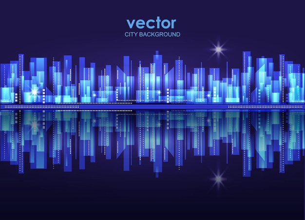 Verlichte nacht stad skyline vectorillustratie