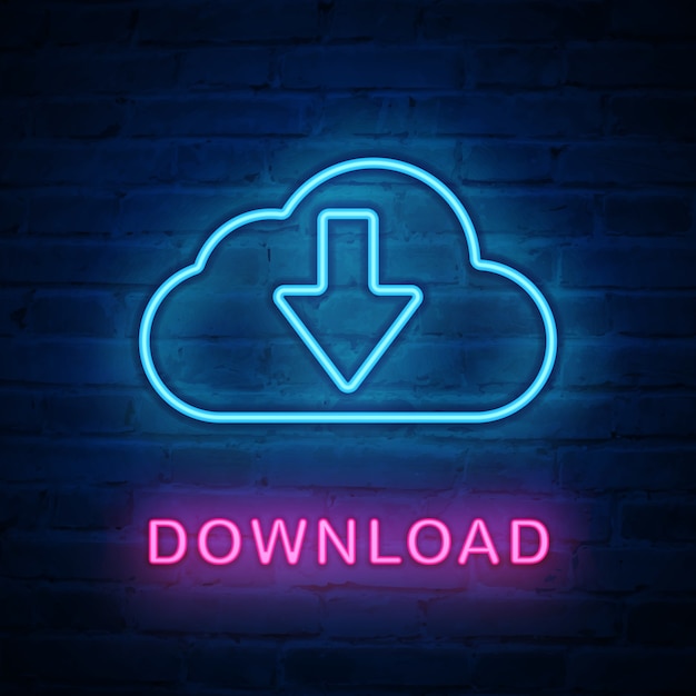 verlichte neonlichtpictogram downloadwolk